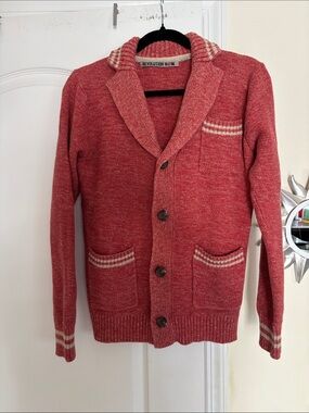 Revolution Now Men's Red Cream Stripe Trim Cardigan-S